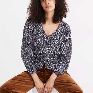 NWT Madewell Silk Button-Front Peplum Top